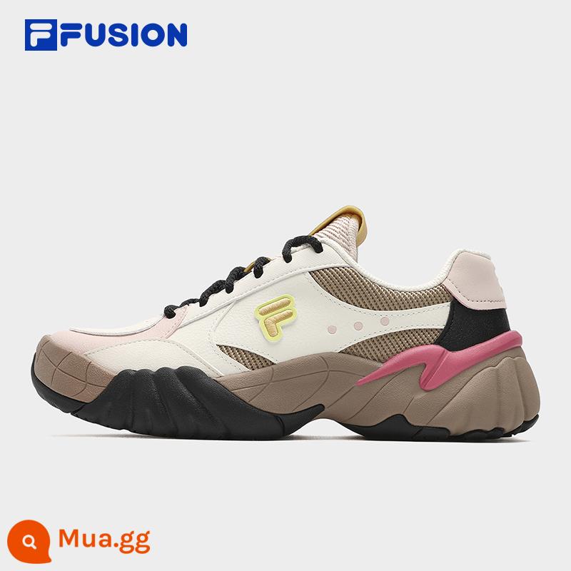 FILA FUSIONFila Nữ Retro Bố Giày Mùa Xuân 2024 Da Mới Giày Ấm Theo Dõi Giày - Màu trắng sữa/Benbu nâu-GG