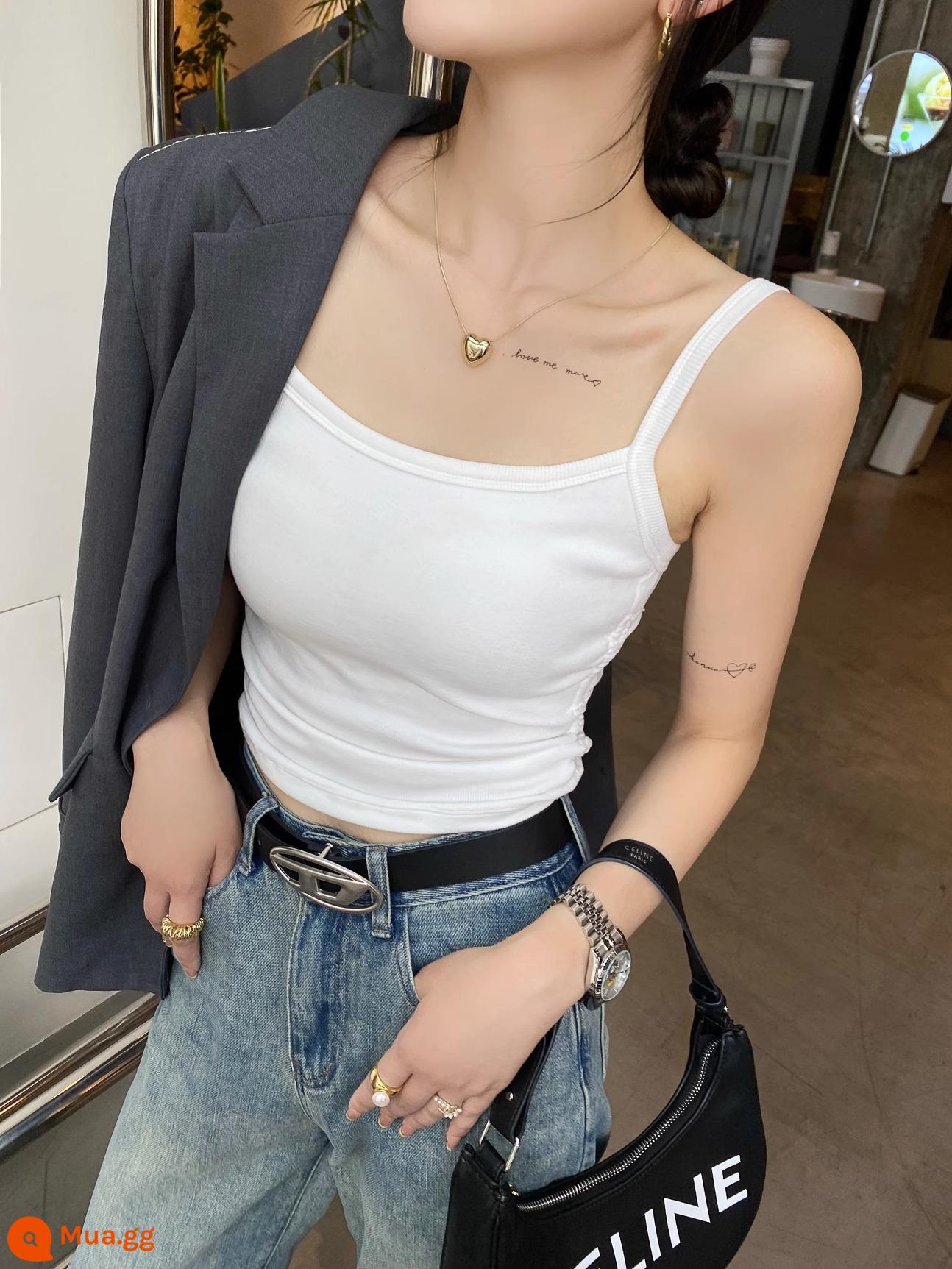 Đáy vest nữ mặc trong có treo chữ I mặc ngoài có đệm ngực lót lưng đẹp áo bra tích hợp áo crop top ngắn - Đệm ngực trắng~eo