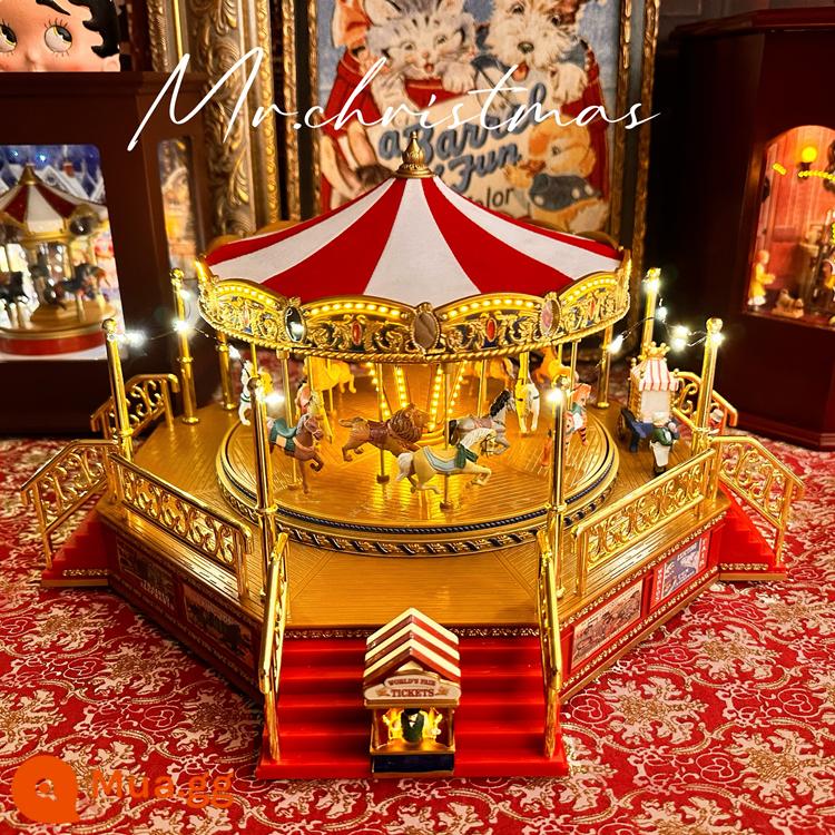 Mỹ Mr. Giáng Sinh bằng gỗ hộp nhạc thủ công carousel người yêu cô gái món quà sinh nhật - Băng chuyền cao cấp cỡ vừa