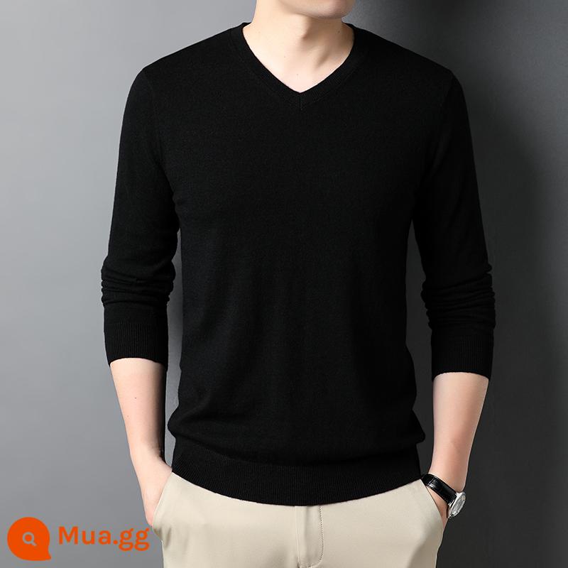 100% Nguyên Chất Cashmere Nam Mỏng Nửa Áo Len Cao Cổ Nam Erdos Xuân Thu Dệt Kim Đáy Cardigan - cổ chữ V màu đen