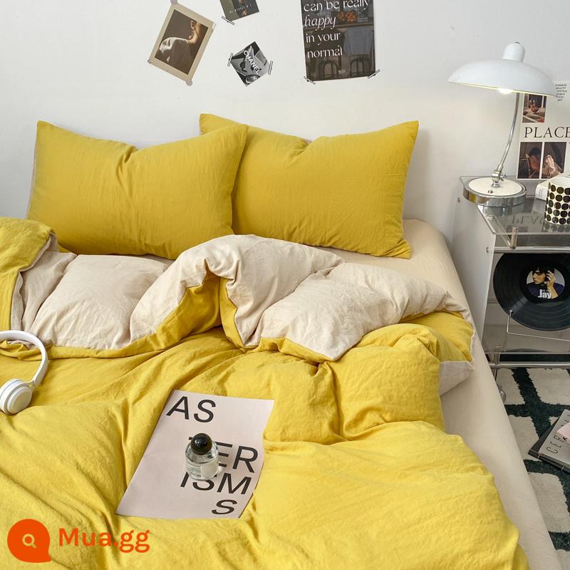 Vỏ chăn màu trơn 100 cotton nguyên chất một mảnh 150X200X230 vỏ chăn bông đôi ký túc xá 4 bộ ba mảnh 180X220 - Cà phê sữa sầu riêng