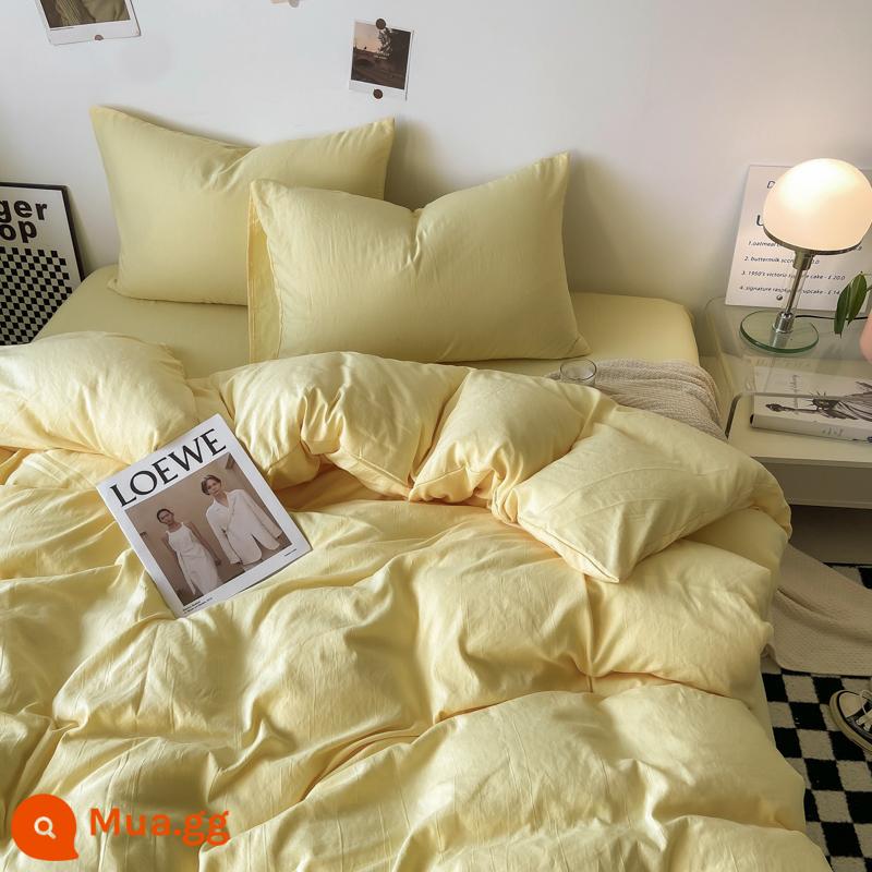 Vỏ chăn màu trơn 100 cotton nguyên chất một mảnh 150X200X230 vỏ chăn bông đôi ký túc xá 4 bộ ba mảnh 180X220 - Màu vàng ngỗng dịu dàng