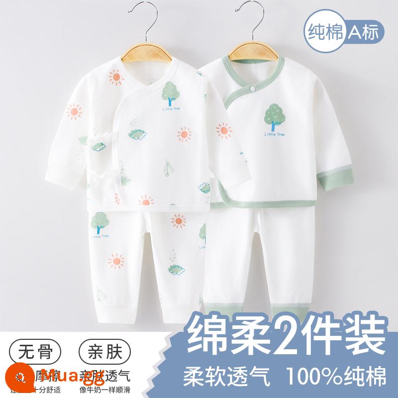 Bộ quần áo cho bé mùa xuân và mùa thu nguyên chất quần lót cotton 0-6 tháng tuổi sơ sinh đáy bộ đồ ngủ mùa xuân quần áo - Rừng Xanh Hai Bộ [Thiết Bị Đa Năng Bốn Mùa]