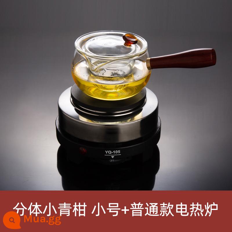 Tạm dán Net Red Black Crystal Lò lon lò sưởi Teapot Tea Set Tea Bộ Tea Bộ lọc Kung Fu Fu Glass Bubble Teapot - [Bộ pha trà] Hai chiếc nhỏ màu xanh cam + bếp điện thông thường