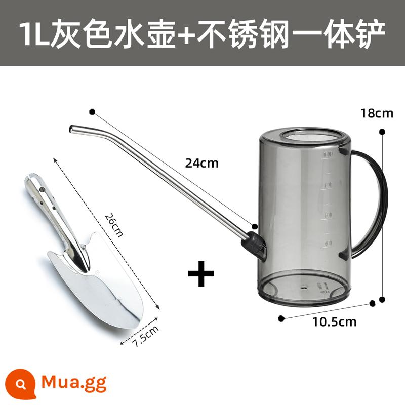 Ấm đun nước tưới hoa hộ gia đình nhỏ tắm ấm đun nước miệng dài ấm đun nước tưới nước để trồng hoa lan và tưới nước mọng nước hiện vật tưới nước ấm đun nước - Xẻng tích hợp 1L màu xám + thép không gỉ