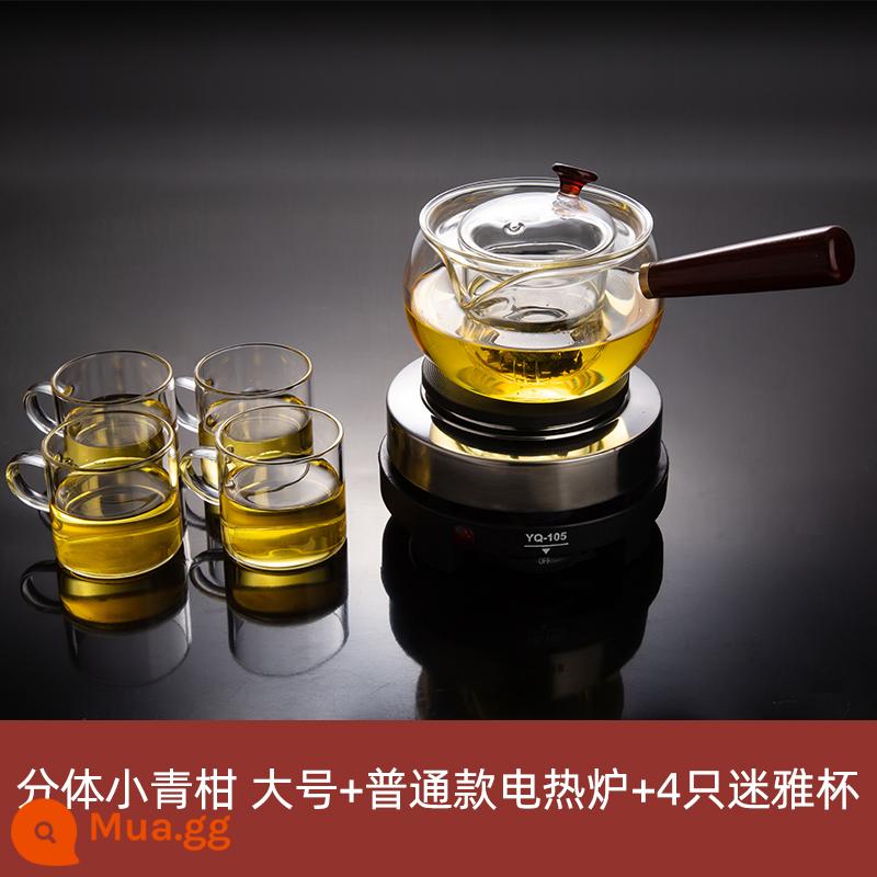 Tạm dán Net Red Black Crystal Lò lon lò sưởi Teapot Tea Set Tea Bộ Tea Bộ lọc Kung Fu Fu Glass Bubble Teapot - [Giờ uống trà] Hai chiếc màu cam xanh cỡ lớn + bếp điện thông thường + 4 cốc Miya