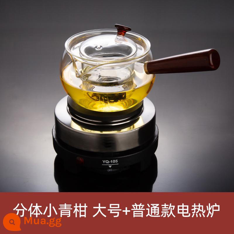 Tạm dán Net Red Black Crystal Lò lon lò sưởi Teapot Tea Set Tea Bộ Tea Bộ lọc Kung Fu Fu Glass Bubble Teapot - [Bộ pha trà] Hai món Green Mandarin lớn + Bếp điện thông thường