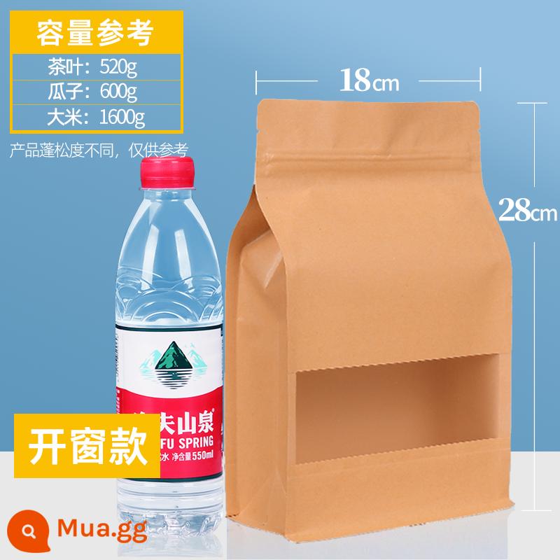 Túi giấy kraft túi ziplock trong suốt mờ tám mặt bịt kín ba chiều bằng không thực phẩm trà trái cây sấy khô túi đóng gói túi kín - Cửa sổ giấy kraft loại 18X28+8CM