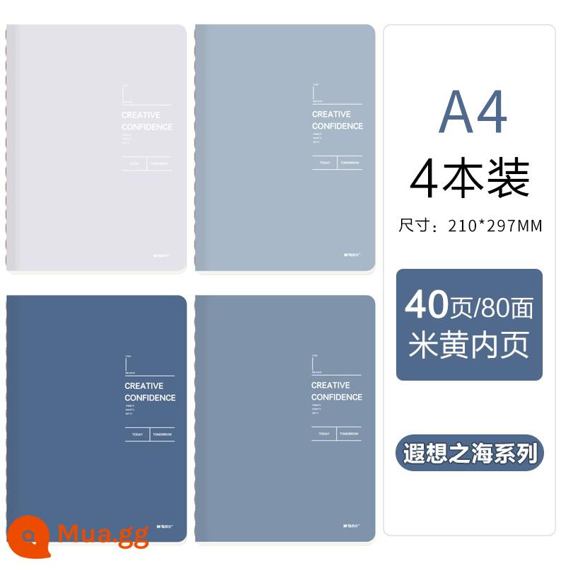 Sổ khâu nhẹ buổi sáng A5 màu be kẻ ngang trang trong dày 16k vở sinh viên đại học A4 sinh viên sử dụng nhật ký bài tập về nhà sổ bài tập sổ kế hoạch dễ thương sáng tạo sổ ghi chép đơn giản - Sea of ​​Reverie series A4 4 cuốn