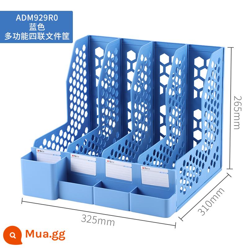 Giỏ đựng hồ sơ văn phòng phẩm Chenguang dung lượng lớn A4 giá sách dọc có thể tháo rời giá sách nhiều lớp để bàn hộp đựng đồ dùng văn phòng hộp nhựa đựng hồ sơ dữ liệu giá đựng thư mục học sinh - Màu xanh bốn chức năng (có ngăn đựng bút có thể tháo rời)