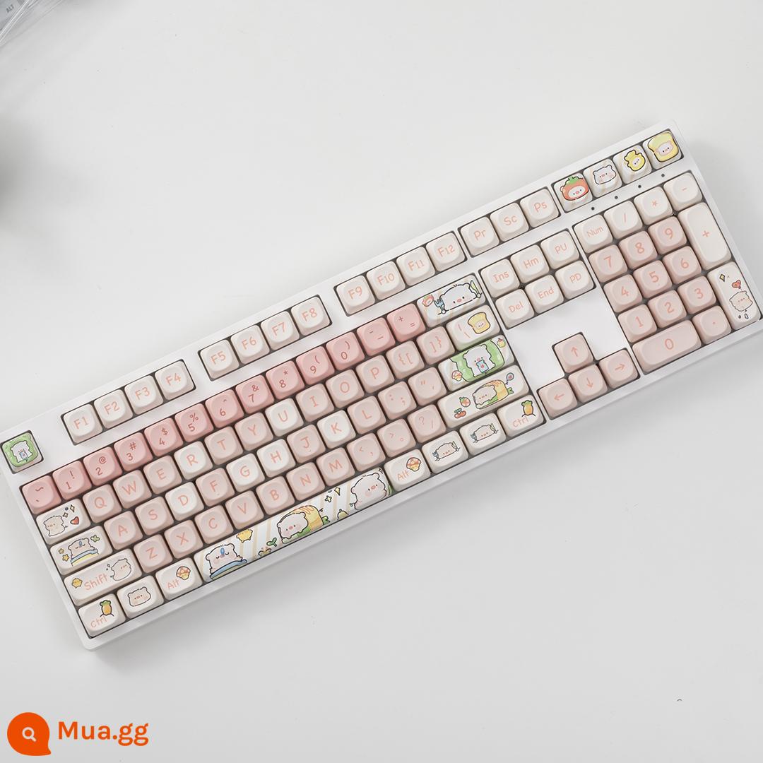 RK108 3 chế độ không dây tùy chỉnh cơ Bộ đèn RGB full-key có thể tráo đổi nóng 104 tắt tiếng 108 phím - TK108 heo trắng + MOA hồng