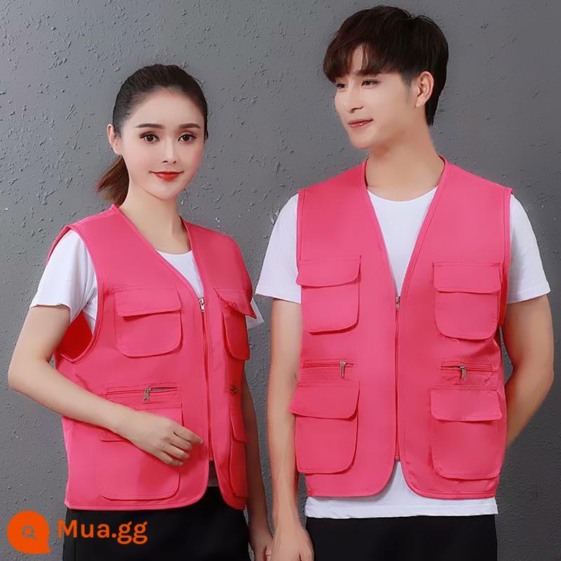 Nhiều túi cổ chữ V áo liền quần vest tùy chỉnh tình nguyện vest in du lịch chụp ảnh quảng cáo dụng cụ in logo - Hoa hồng đỏ