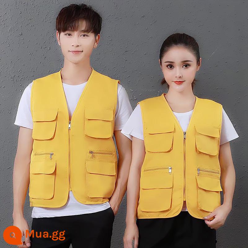 Nhiều túi cổ chữ V áo liền quần vest tùy chỉnh tình nguyện vest in du lịch chụp ảnh quảng cáo dụng cụ in logo - màu vàng