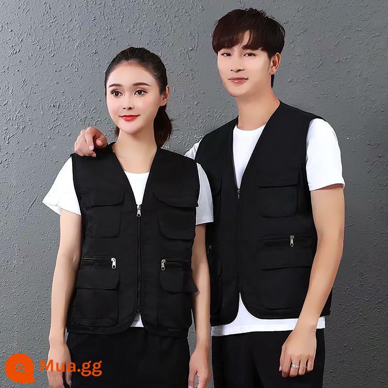 Nhiều túi cổ chữ V áo liền quần vest tùy chỉnh tình nguyện vest in du lịch chụp ảnh quảng cáo dụng cụ in logo - đen