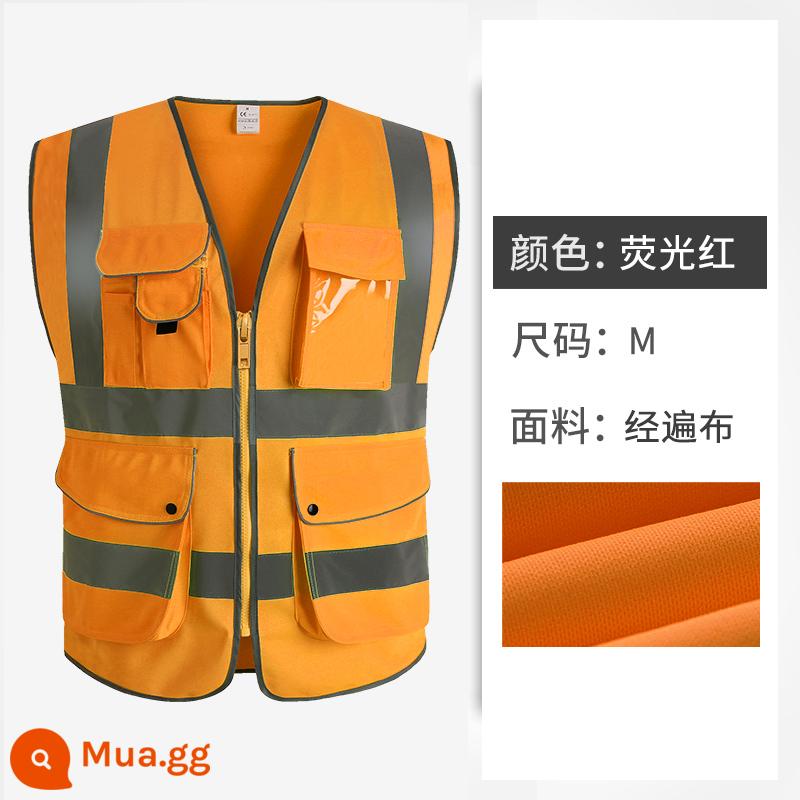 cnss vest phản quang vest xây dựng người đàn ông cưỡi quần áo an toàn công trường giao thông công trường huỳnh quang màu vàng quần áo bảo hiểm lao động - Mã M màu đỏ huỳnh quang