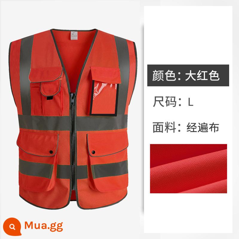 cnss vest phản quang vest xây dựng người đàn ông cưỡi quần áo an toàn công trường giao thông công trường huỳnh quang màu vàng quần áo bảo hiểm lao động - Mã L lớn màu đỏ