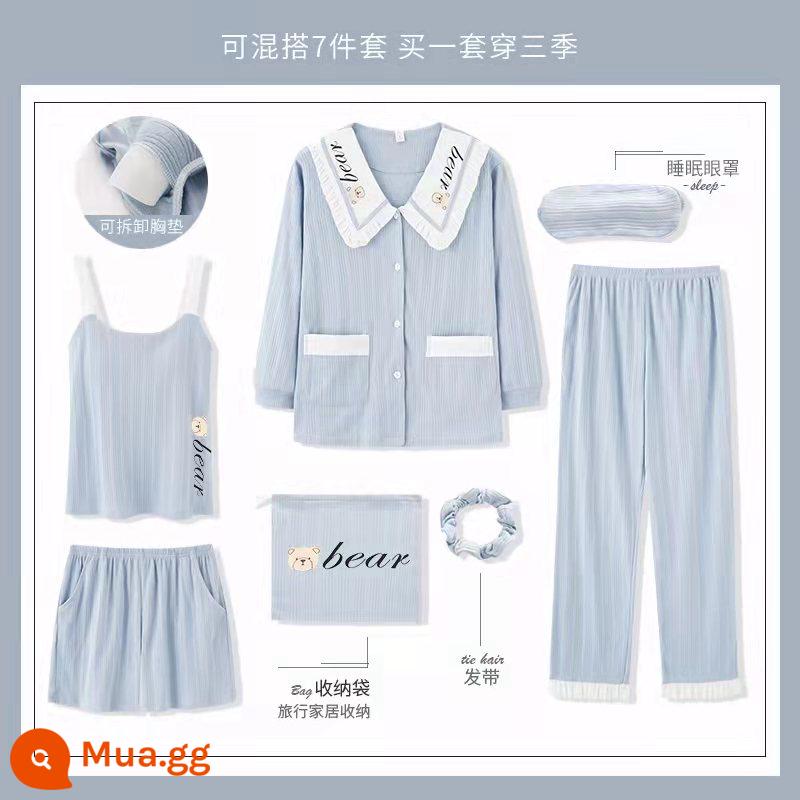 Yu Zhaolin 2022 bộ đồ ngủ bằng cotton nguyên chất dành cho nữ mới có đệm ngực dài tay mùa xuân và mùa thu bộ đồ bảy mảnh mùa thu dịch vụ tại nhà - YZL-XT2201