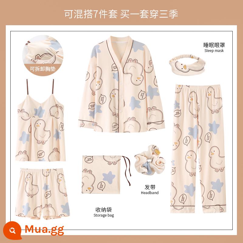 Yu Zhaolin 2022 bộ đồ ngủ bằng cotton nguyên chất dành cho nữ mới có đệm ngực dài tay mùa xuân và mùa thu bộ đồ bảy mảnh mùa thu dịch vụ tại nhà - YZL-QGL1634