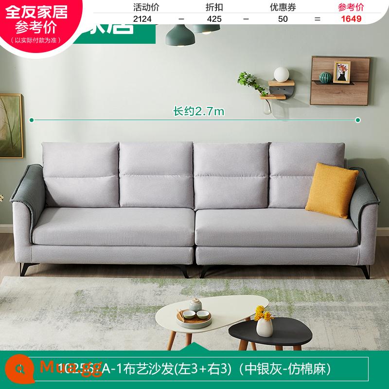 Quanyou Nhà Bắc Âu Đơn Giản Hiện Đại Sofa Vải Phòng Khách Tựa Đầu Có Thể Tháo Rời Căn Hộ Lớn Nhỏ Công Nghệ Vải 102567 - [Xám Zhongyin | Giả cotton và vải lanh] Sofa (3 trái + 3 phải)