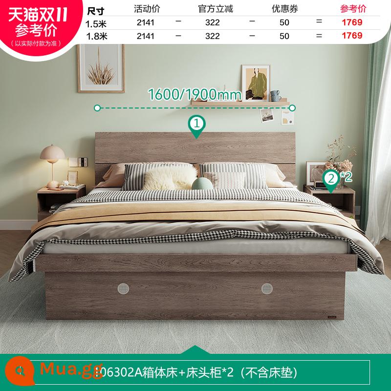 Quanyou Home Giường Hộp Cao Cấp Bộ Phòng Ngủ Chính Kết Hợp 1.5M 1.8M Phòng Ngủ Lưu Trữ Nội Thất Giường 106302 - [Storage | Grey Oak Grain A] Giường hộp cao + Bàn cạnh giường ngủ*2