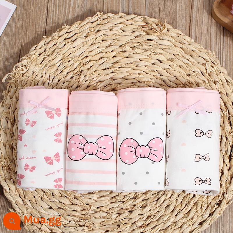 Đồ lót trẻ em trong thời đại cotton - Nơ hồng (bốn góc) loại A cotton nguyên chất không có kẹp PP 4 gói