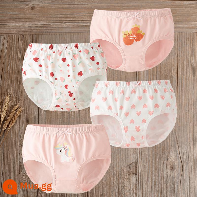 Đồ lót trẻ em trong thời đại cotton - Strawberry Pony (Tam giác) Loại A nguyên chất cotton không PP 4 gói