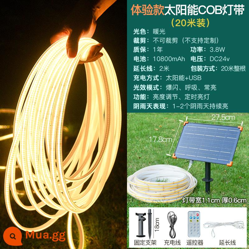 Đèn năng lượng mặt trời COB mới với đèn led chống nước ngoài trời thanh ánh sáng mềm sân siêu sáng biệt thự sân vườn ban công bầu không khí ánh sáng - Dải đèn COB năng lượng mặt trời thử nghiệm-Ánh sáng ấm áp 20 mét