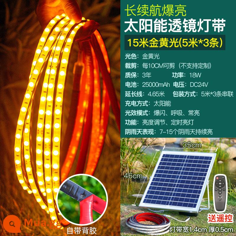 Đèn năng lượng mặt trời COB mới với đèn led chống nước ngoài trời thanh ánh sáng mềm sân siêu sáng biệt thự sân vườn ban công bầu không khí ánh sáng - Dải đèn rửa tường thấu kính nổ-Ánh sáng vàng 15 mét [5 mét 3 dải] phong cách kỹ thuật điều khiển ánh sáng thông minh