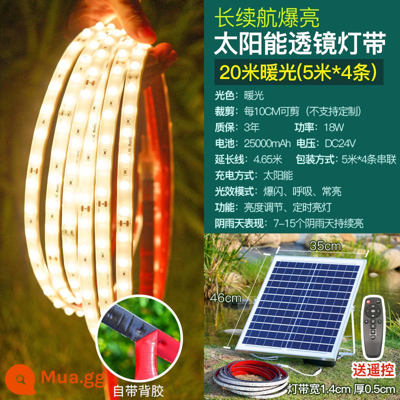 Đèn năng lượng mặt trời COB mới với đèn led chống nước ngoài trời thanh ánh sáng mềm sân siêu sáng biệt thự sân vườn ban công bầu không khí ánh sáng - Dải đèn rửa tường thấu kính nổ-Ánh sáng ấm áp 20 mét [5 mét 4 dải] phong cách kỹ thuật điều khiển ánh sáng thông minh