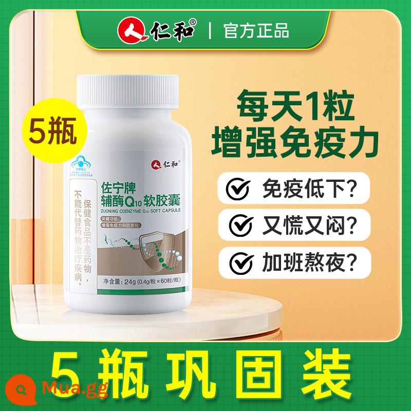 Renhe Coenzyme Q10 Viên nang mềm Chính thức Cửa hàng hàng đầu Sản phẩm y tế trong nước Viên nén Q10 Nhập khẩu không phải thuốc của Hoa Kỳ - (Gói chu trình 5 chai) Luôn ở nhà, thứ cần phải có khi tích trữ