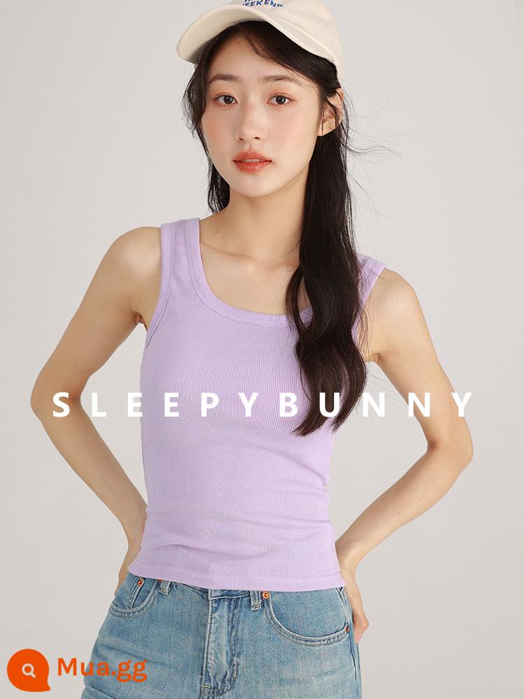 Buồn Ngủ Thỏ 1W + Cổ Vuông Nhỏ Áo Vest Nữ Mùa Hè Retro Slim Slim Đơn Giản Bên Trong Mặc Ngắn Yếm Top - Phong cách mùa hè màu tím-có miếng đệm ngực