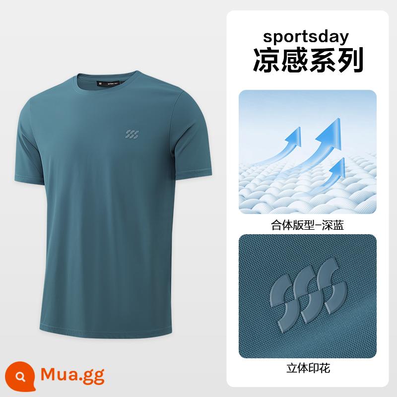 HLA/Hailan House Hailan House sportsday thoáng mát hút ẩm ngắn tay 23 thể thao mùa hè short trắng t nam - Làm mát hút ẩm-màu xanh đậm 1V