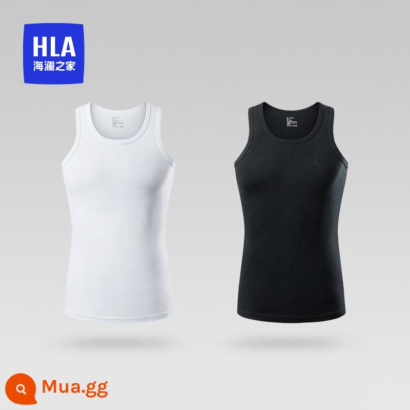 HLA/Hailan Nhà Áo Vest Nam 2 Miếng Cotton Nguyên Chất Thoáng Khí Đồng Màu Mùa Hè Đáy Mặc Phần Mỏng Trắng Quần Lót Nam - Nắng trắng + đêm đen 9066