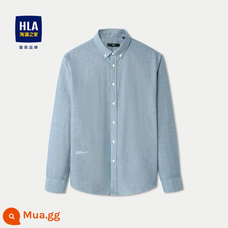 [Xu Weizhou cùng phong cách] HLA/Hailan House Áo sơ mi cotton dài tay mùa thu Áo sơ mi nam công sở thêu màu trơn mới - Vải dệt Oxford 05-Loose màu xám nhạt