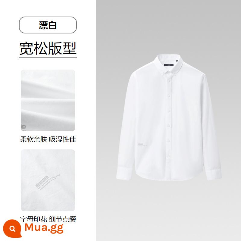 HLA/ Hailan House Cotton Họa Tiết Áo Sơ Mi Dài Tay Mùa Xuân Và Mùa Thu 2023 Mới Thêu Điểm Cổ Áo Sơ Mi Công Sở Nam - Thuốc tẩy 80