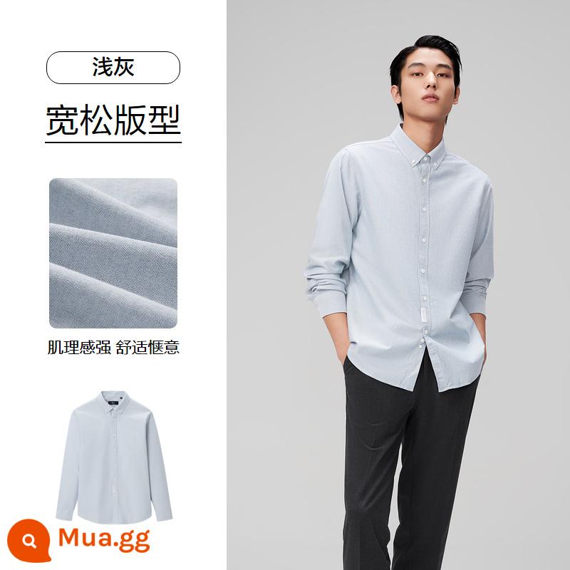 [Cotton Oxford kéo sợi] HLA/Hailan House Light Business Mùa xuân và mùa thu 2023 Áo sơ mi nam dài tay mới - Cotton nguyên chất 06 màu xám nhạt