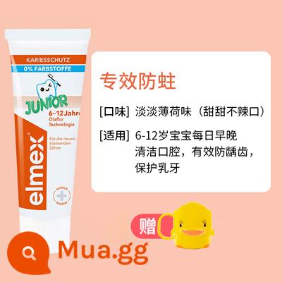 elmex Ai Meishi kem đánh răng trẻ em bàn chải đánh răng cho bé bé một tuổi 2 lon 1 chống sâu bướm fluoride 3-6-12 không nuốt - Kem đánh răng (tặng cốc đánh răng) 6-12 tuổi