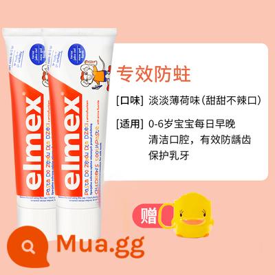 elmex Ai Meishi kem đánh răng trẻ em bàn chải đánh răng cho bé bé một tuổi 2 lon 1 chống sâu bướm fluoride 3-6-12 không nuốt - Kem đánh răng gói 2 chiếc (tặng kèm cốc đánh răng), 0-6 tuổi