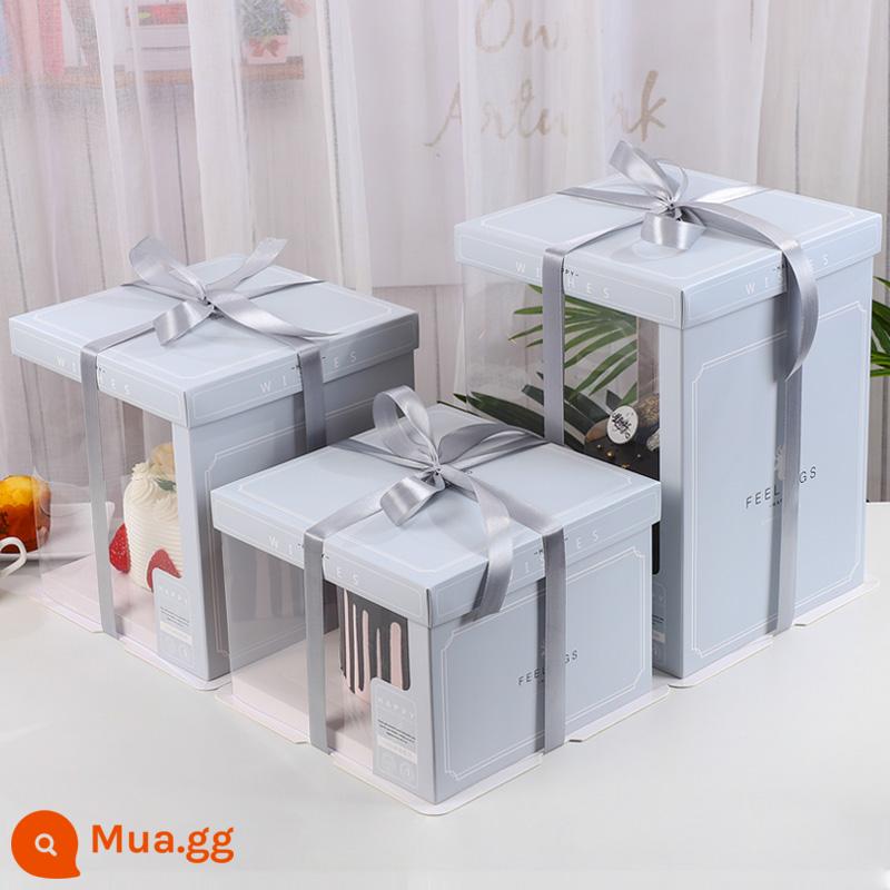 Hộp bánh sinh nhật bao bì hộp 6 sáu inch 8 tám inch 12 inch 10 inch đơn hai lớp cao vuông trong suốt hộp bánh - Trong suốt—[nền xám+trắng]