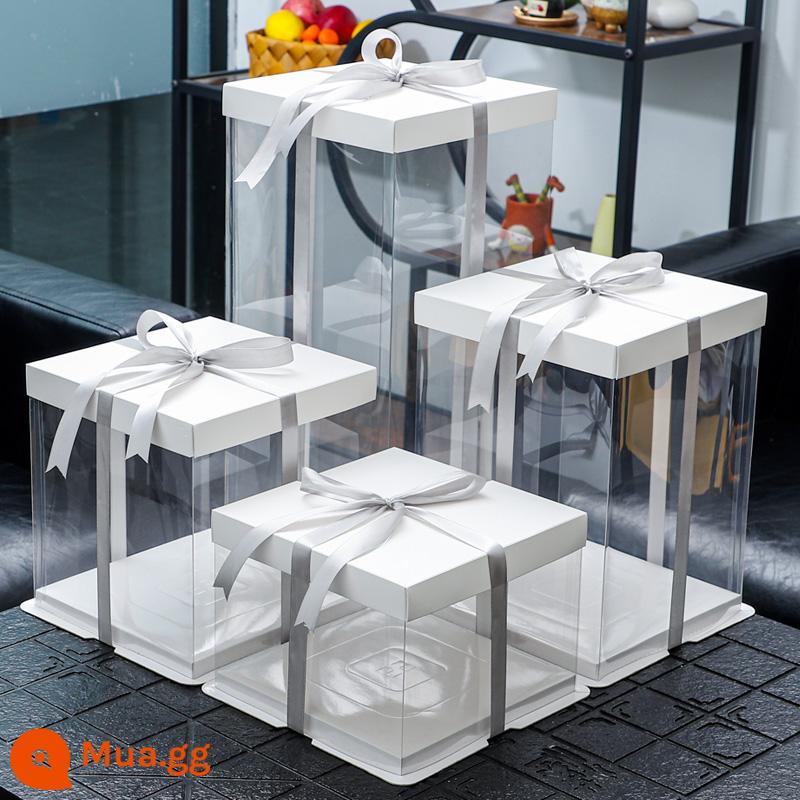 Hộp bánh sinh nhật bao bì hộp 6 sáu inch 8 tám inch 12 inch 10 inch đơn hai lớp cao vuông trong suốt hộp bánh - Hộp trong suốt—[vỏ trắng tinh + đáy trắng]