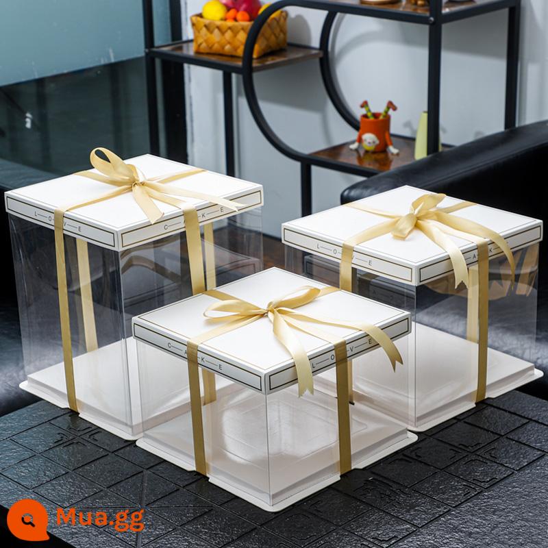 Hộp bánh sinh nhật bao bì hộp 6 sáu inch 8 tám inch 12 inch 10 inch đơn hai lớp cao vuông trong suốt hộp bánh - Hộp trong suốt—[Vỏ trắng LOVE + đáy trắng]