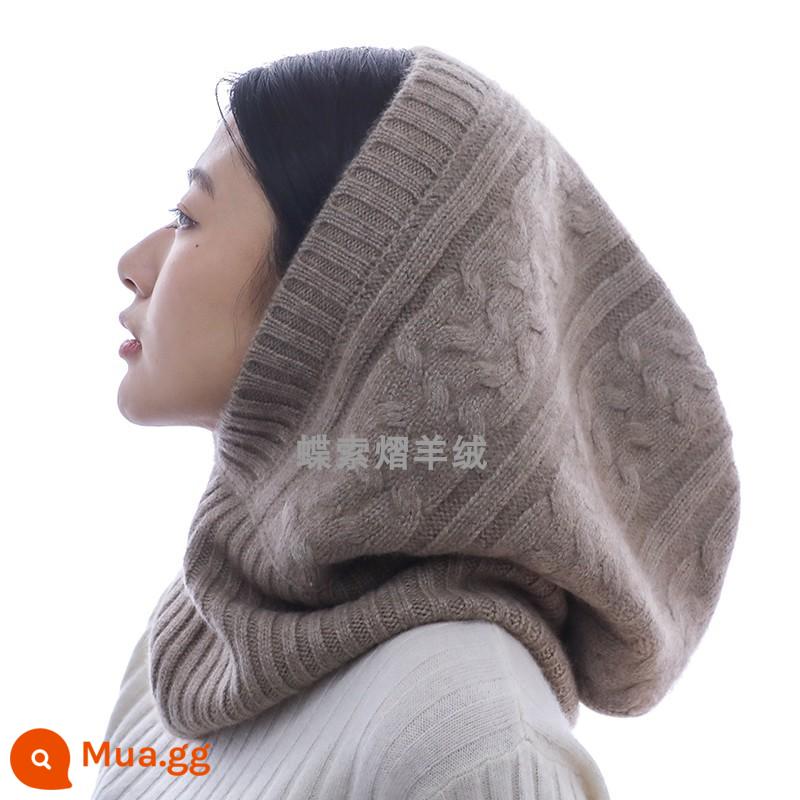 Mùa thu và mùa đông mới của Ý làm dày mũ len cashmere đa chức năng có yếm một mảnh có cổ để giữ ấm và thời trang - lạc đà đen