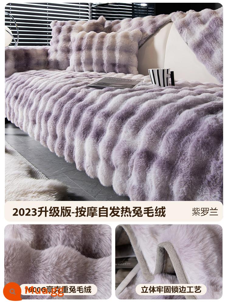 Kem Phong Cách Thỏ Nhung Ghế Sofa Mùa Đông Làm Đặc Thỏ Sang Trọng Phong Cách Mới 2023 Mùa Thu Đông Ghế Sofa Bao Khăn Vải - Tie Dye Thỏ Plush - Tím.