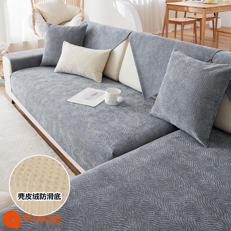 Voan Sofa Đệm Bốn Mùa Đa Năng Chống Trơn Trượt Vải Bọc Ghế Sofa Da 2023 Mới Tùy Chỉnh Đệm Tựa Lưng - Màu xám gợn sóng-quý ông