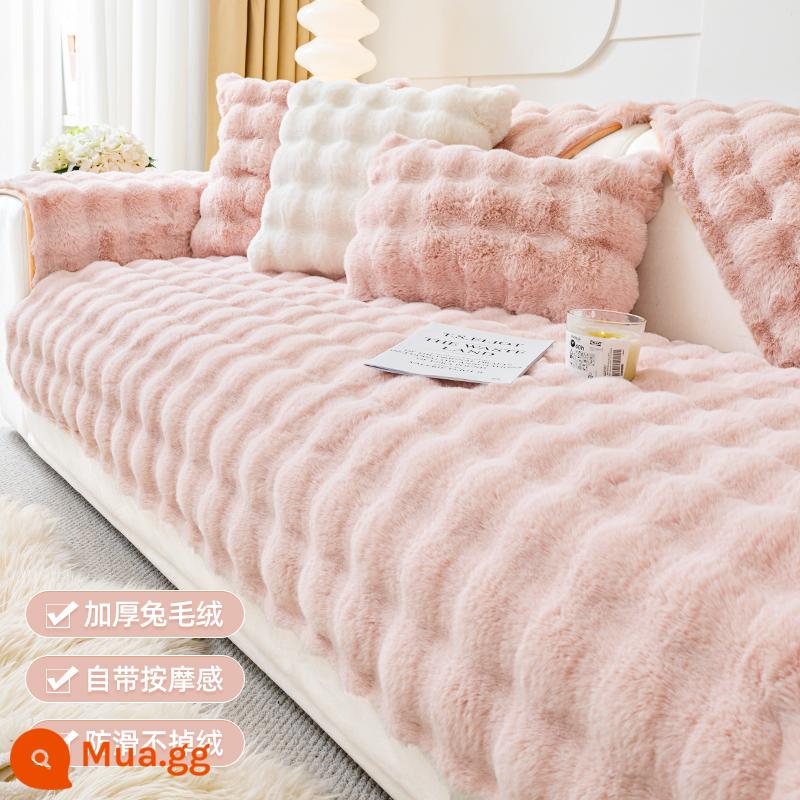 Kem Phong Cách Thỏ Nhung Ghế Sofa Mùa Đông Làm Đặc Thỏ Sang Trọng Phong Cách Mới 2023 Mùa Thu Đông Ghế Sofa Bao Khăn Vải - Lông thỏ gợn sóng-Sakura hồng