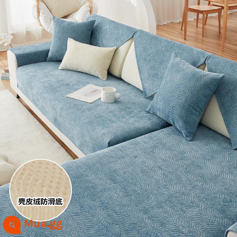 Voan Sofa Đệm Bốn Mùa Đa Năng Chống Trơn Trượt Vải Bọc Ghế Sofa Da 2023 Mới Tùy Chỉnh Đệm Tựa Lưng - Màu xanh gợn sóng