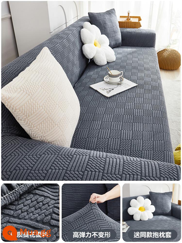 Vỏ bọc ghế sofa đàn hồi bằng nhung Jacquard Vỏ bọc đa năng bao gồm tất cả các loại chống mèo chống trầy xước phổ biến bốn mùa mới 2023 vỏ bọc ghế sofa mùa thu đông - Mẫu màu - xám đậm