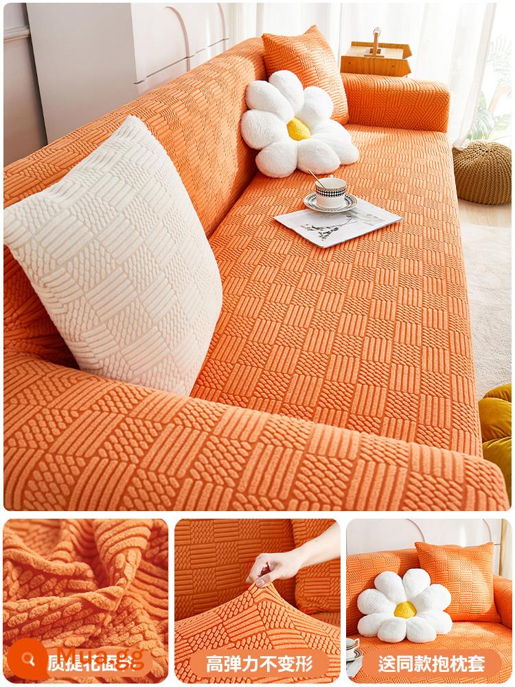 Vỏ bọc ghế sofa đàn hồi bằng nhung Jacquard Vỏ bọc đa năng bao gồm tất cả các loại chống mèo chống trầy xước phổ biến bốn mùa mới 2023 vỏ bọc ghế sofa mùa thu đông - Màu sắc hoa văn-màu cam