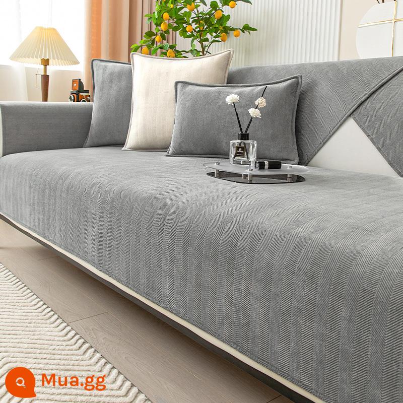 Voan Sofa Đệm Bốn Mùa Đa Năng Chống Trơn Trượt Vải Bọc Ghế Sofa Da 2023 Mới Tùy Chỉnh Đệm Tựa Lưng - Shure-quý ông màu xám