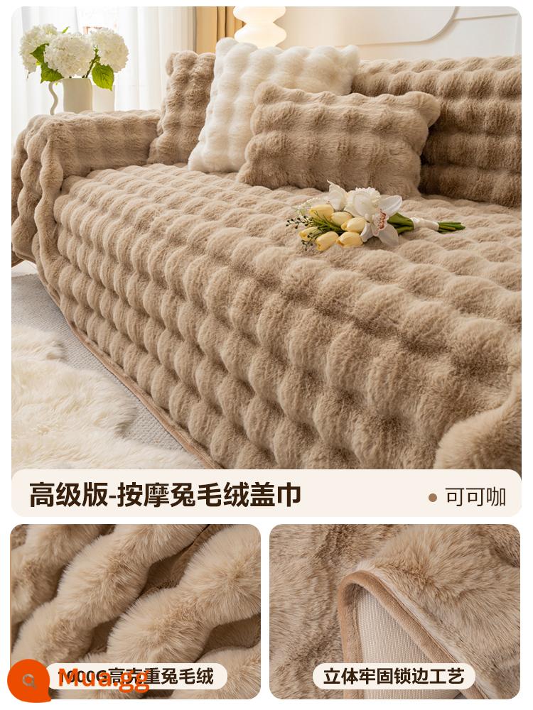 Vỏ sofa nhung thỏ dày mùa đông, vỏ bọc tay vịn cao cấp, vỏ sofa, chăn đệm ghế đa năng trọn gói - Rabbit Plush-Cocoa [Phiên bản cao cấp 1000g Dày]